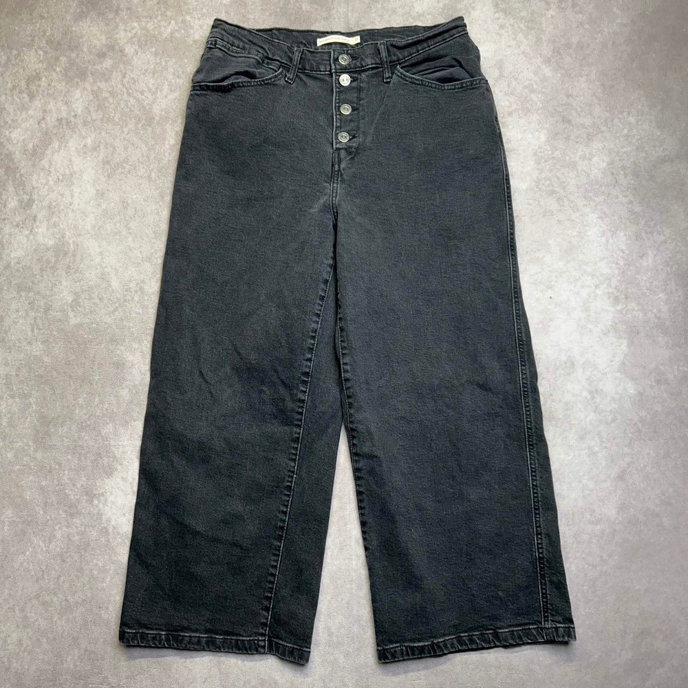 Levis Mile High Cropped Wide Leg Jeans Washed Black Button Fly 31 Mens